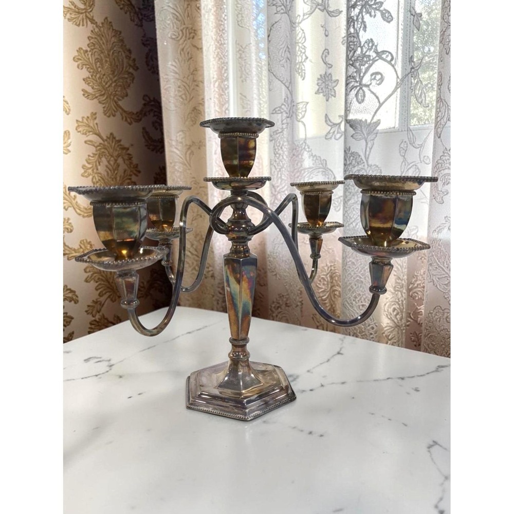 Vintage Antique Victorian Style Silver Plate 5 Light Candelabra Candlestick